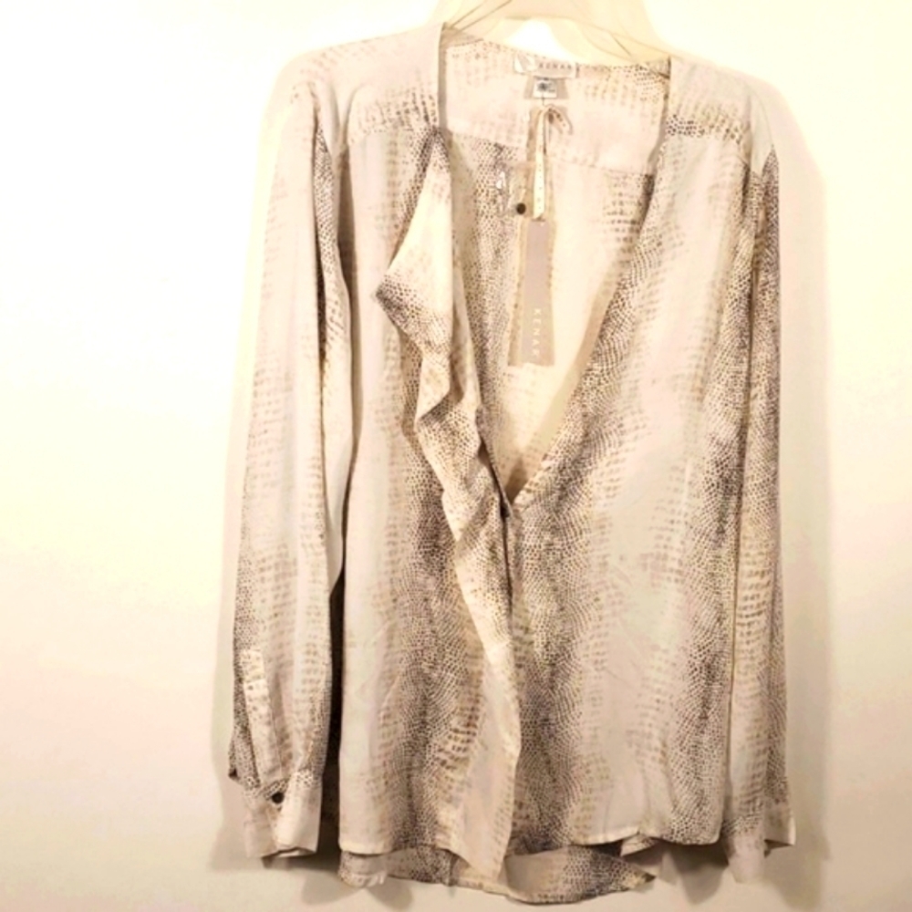 Kenar Size XL Python Snakeskin Print Blouse Top - Cream/Neutral Color - Picture 4 of 15